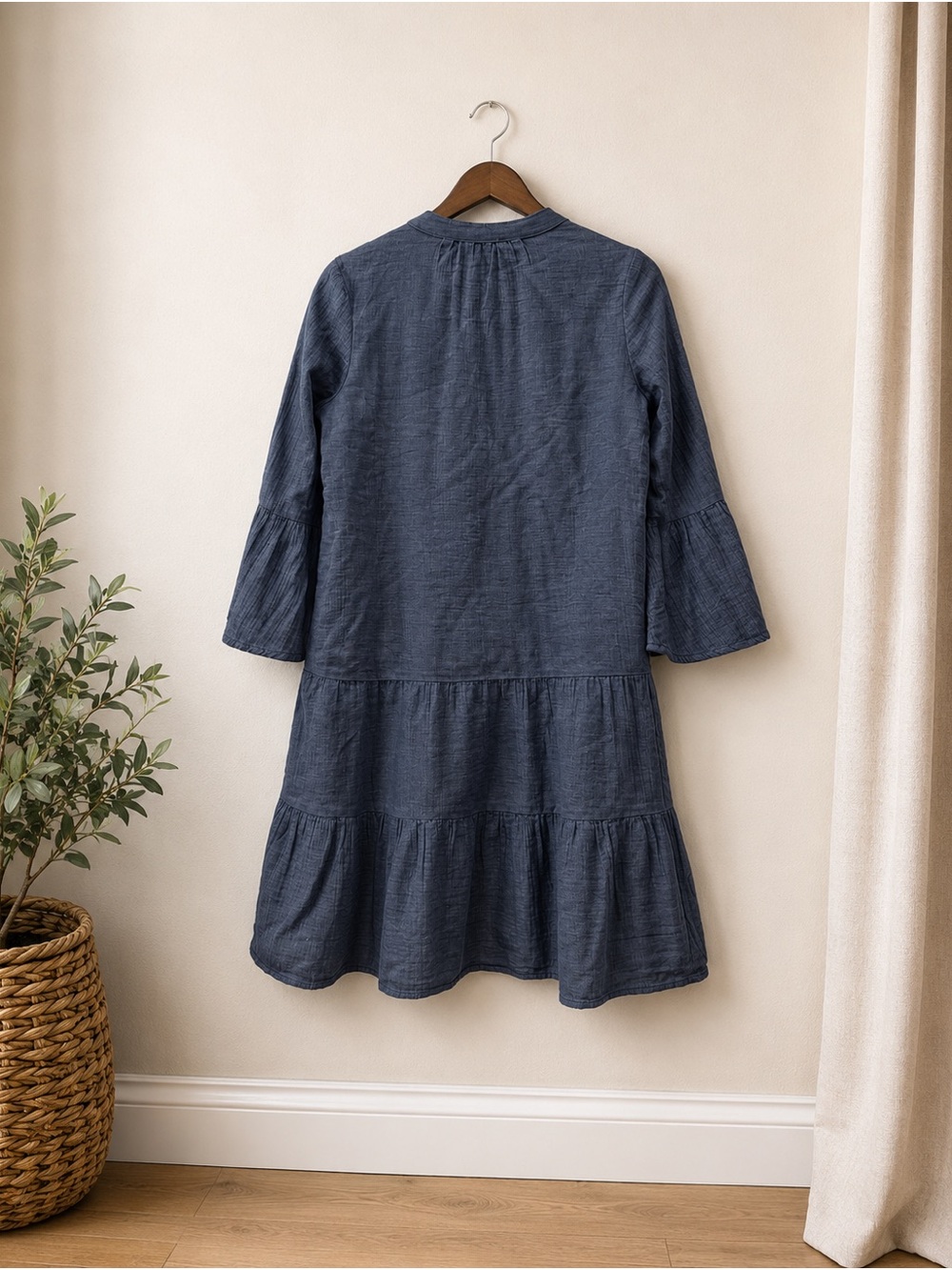 NWT Quince 100% Organic Cotton Gauze Tiered Mini Dress Indigo Blue XS - Picture 2 of 7
